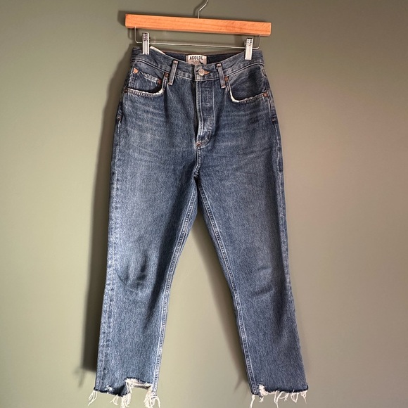 AGOLDE Riley Medium Blue Wash Buttonfly Raw Hem Jeans 25 - Picture 5 of 11